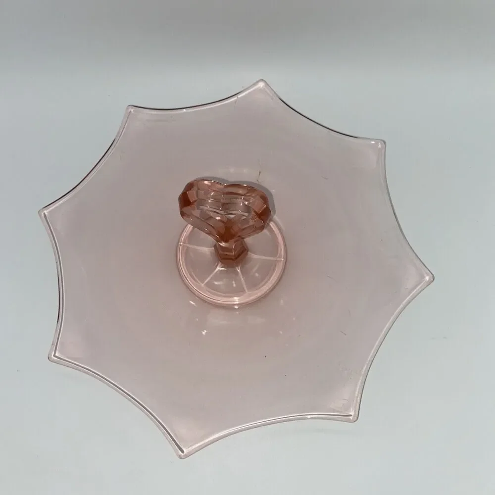 vtg Pink Glass Tidbit Tray Heart Handle Art Deco Serving Dish Plate love